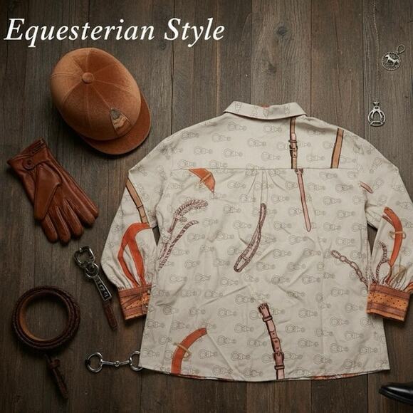 English Equestrian Themed Blouse Sz. 2XL - Picture 2 of 5